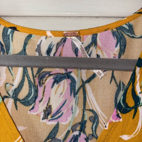 Free People Bella Floral Babydoll Top Mustard Multicolor XS Boho Blouse Tunic - Picture 4 of 6